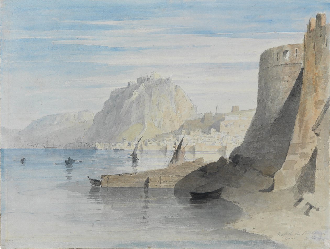 Napoli di Romanya, Yunanistan başlıklı Nafplion limanına bakış by William Linton