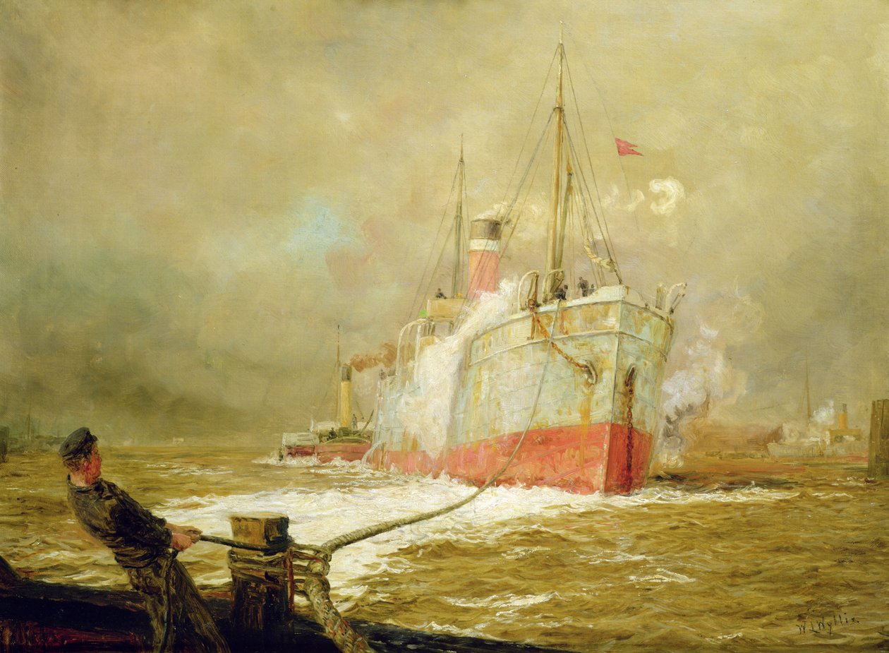 Bir Kargo Gemisini Yerleştirme by William Lionel Wyllie