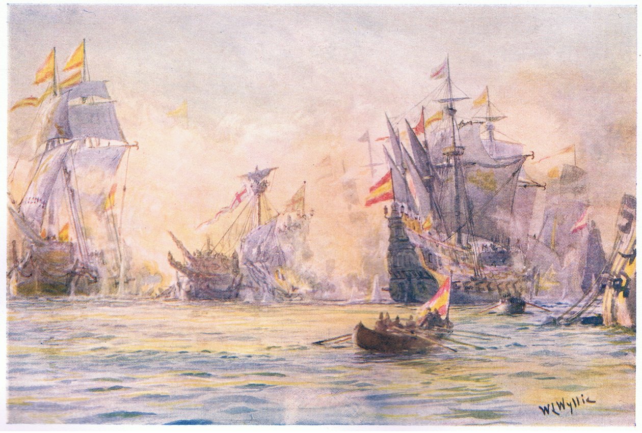 İspanyollar tarafından ele geçirilen 'Centilmen Maceracı-İntikam'ın sonu 1591, 1915 by William Lionel Wyllie