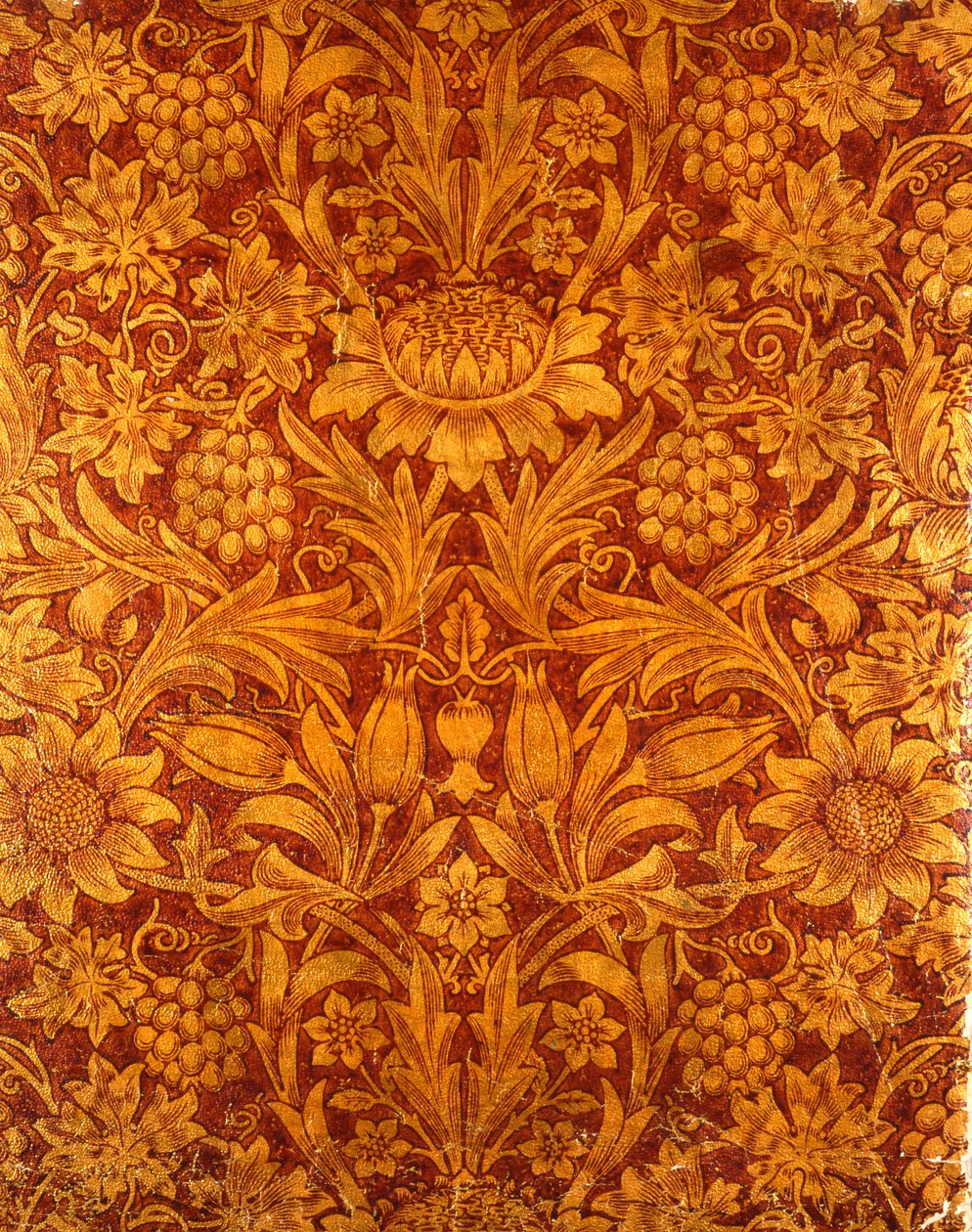 Altın ve Kırmızı Ayçiçeği Duvar Kağıdı Tasarımı, 1879 (kağıt üzerine renkli tahta baskı) by William Morris