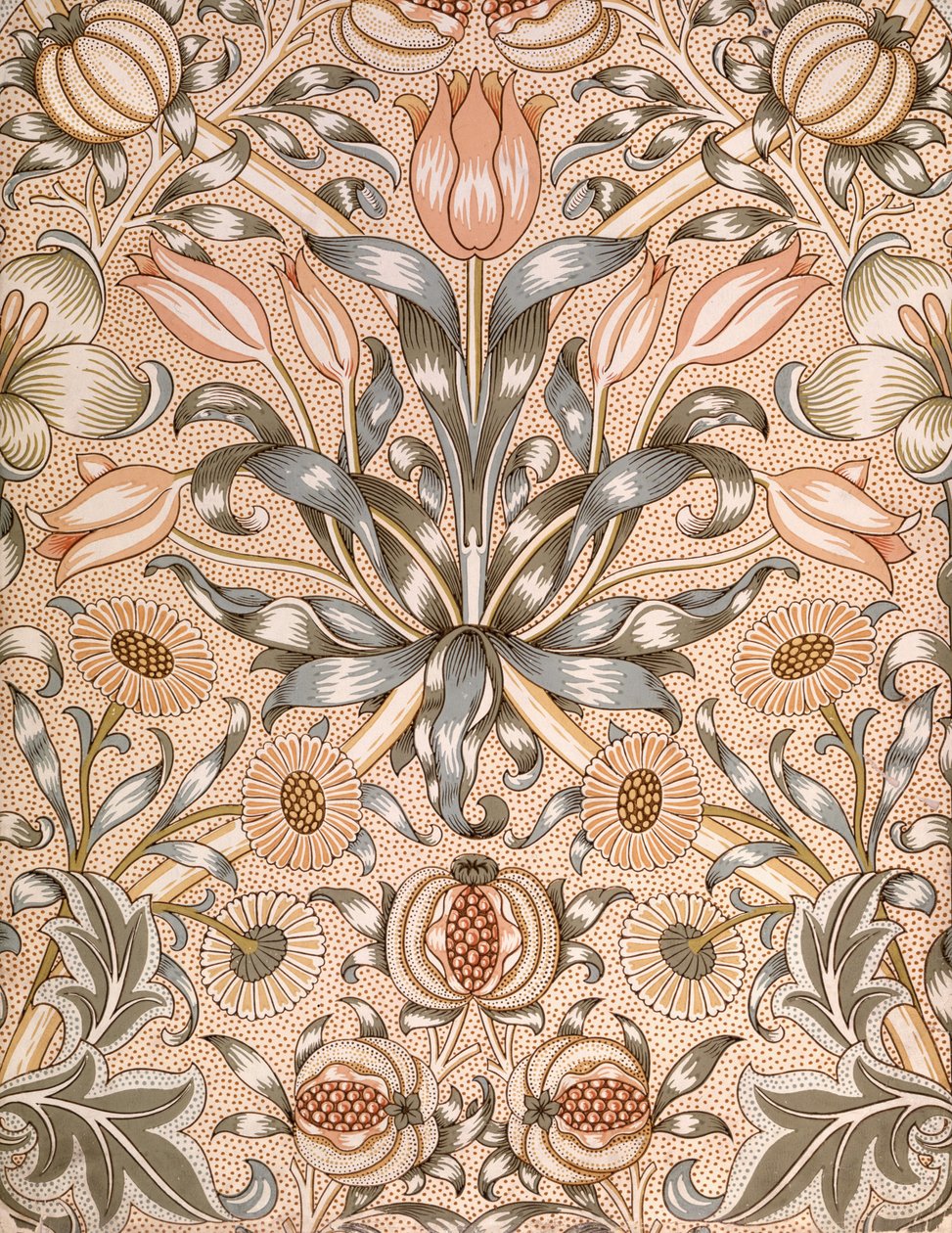 Zambak ve Nar Duvar Kağıdı Tasarımı, 1886 (kağıt üzerine renkli tahta baskı) by William Morris