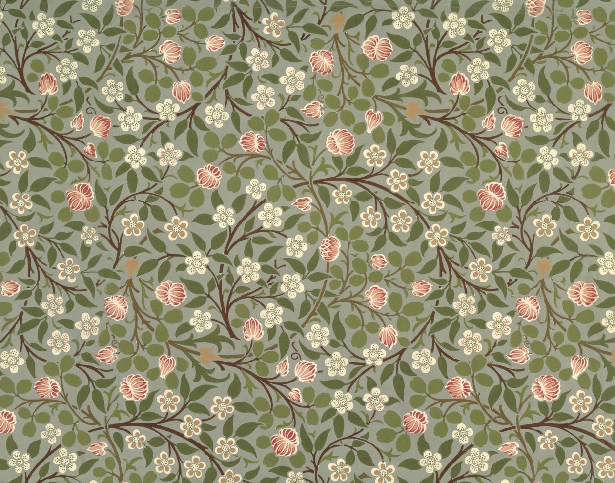 Küçük pembe ve beyaz çiçekli duvar kağıdı tasarımı by William Morris