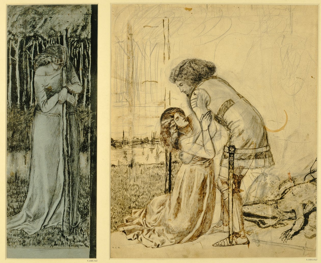 Philip Webb (1831-1915), 1861 (kalem ve mürekkep ve kağıt üzerinde yıkama) tarafından tasarlanan St. George Dolabı üzerindeki boyalı paneller için çalışma by William Morris