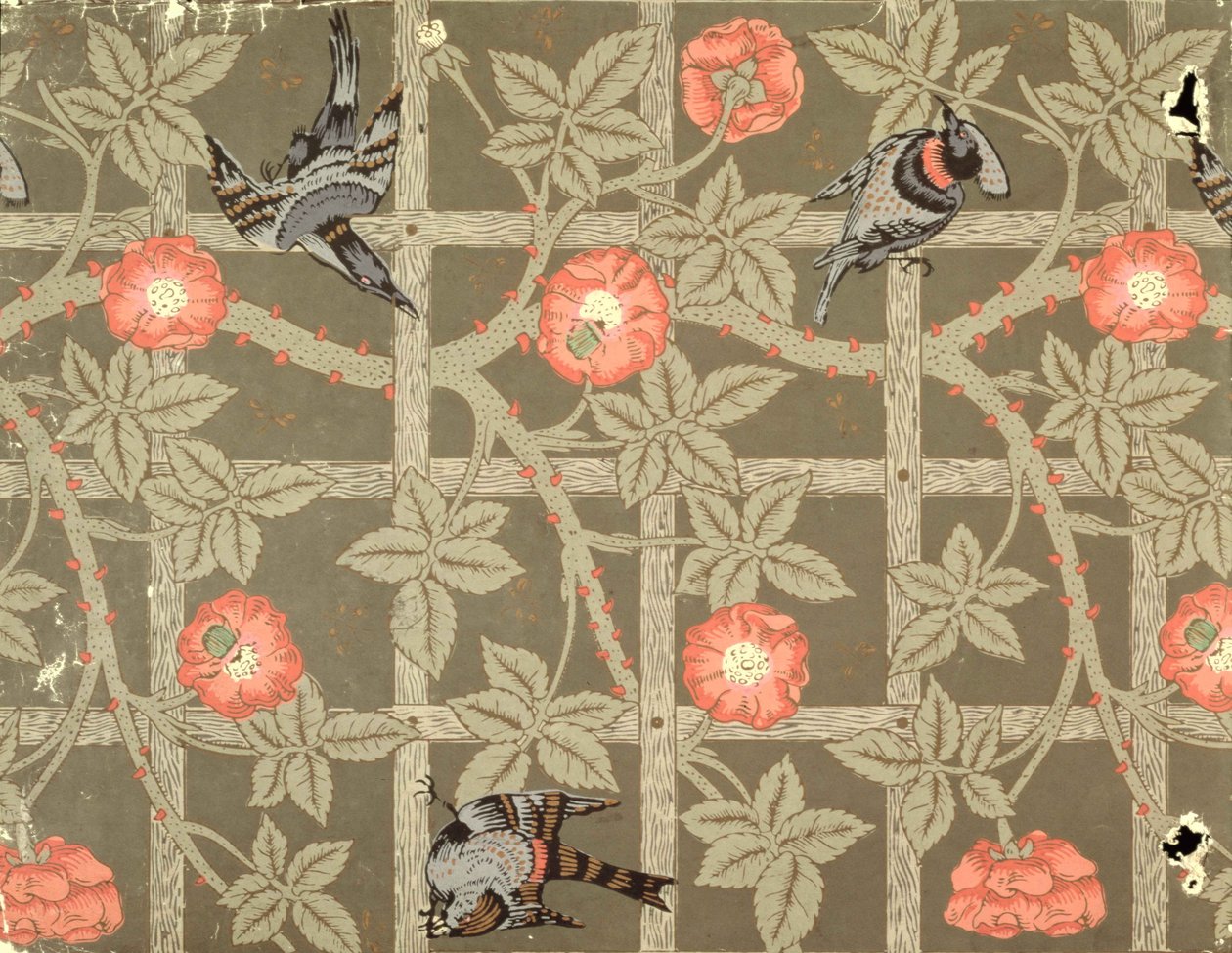 Bir şişe yeşil arka plan ile kafes duvar kağıdı tasarımı, 1864 by William Morris