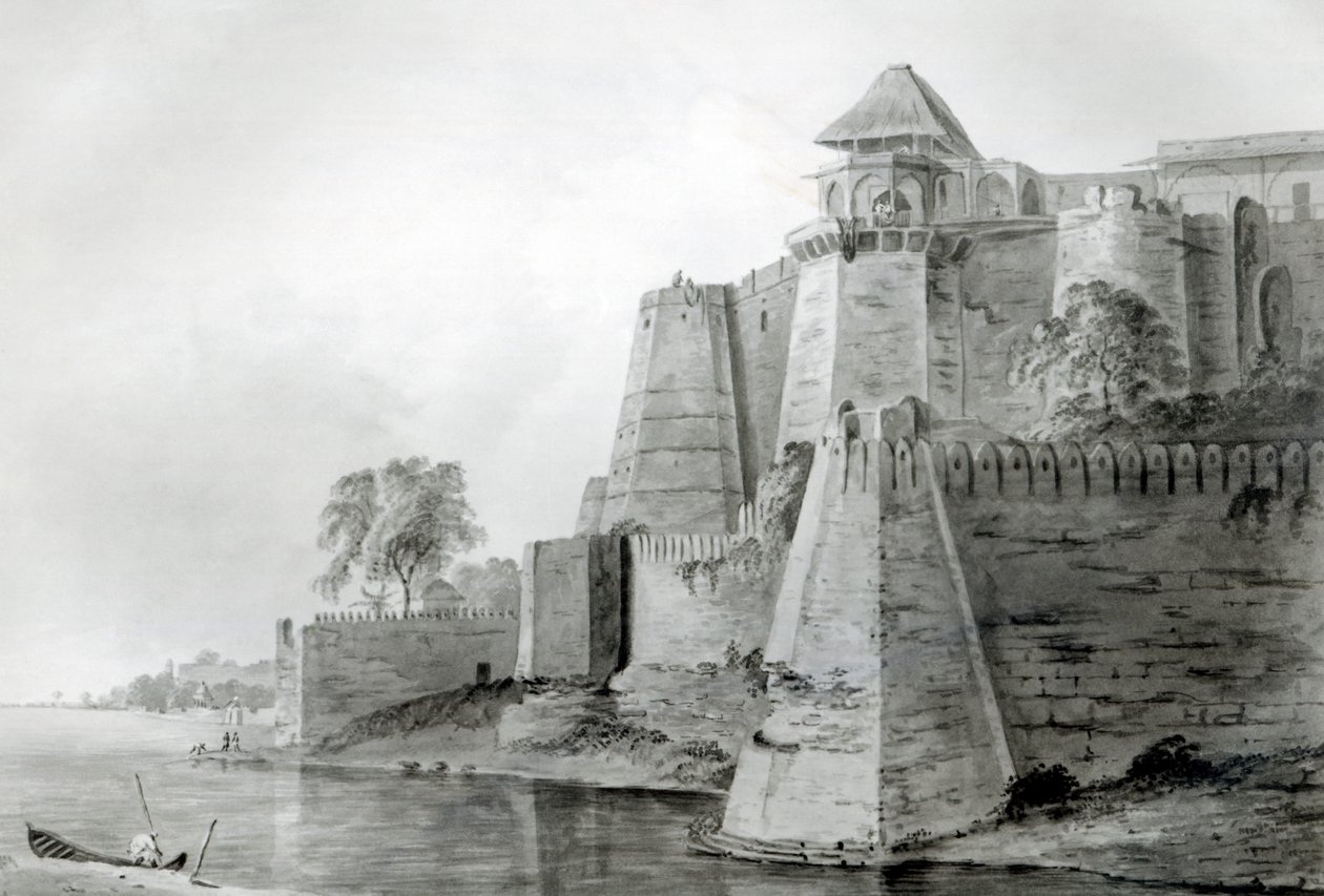 Hindistan, Yamuna Nehri üzerindeki kale (kağıt üzerinde kalem ve tuvalet) by William Orme