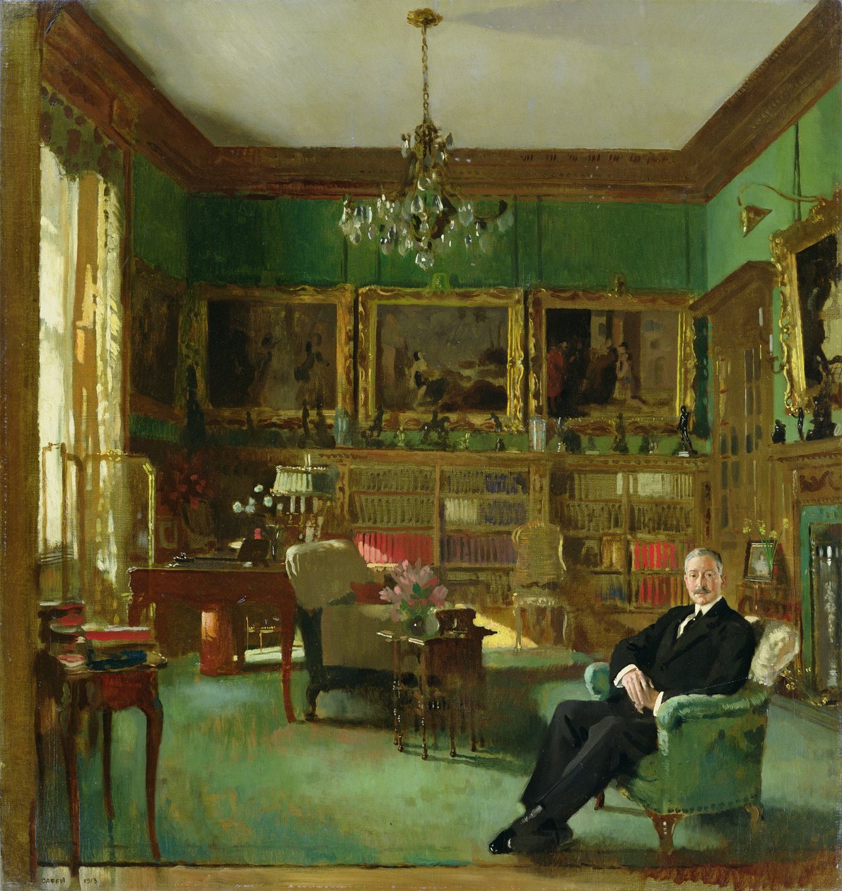 Otto Beit in his study at Belgrave Square, 1913  by William Orpen