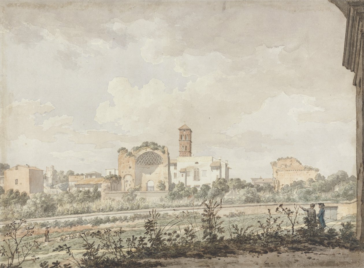 Venüs ve Roma Tapınağı, Roma, 1781 (kağıt üzerine kurşun kalem ve kahverengi mürekkeple tuvalet) by William Pars