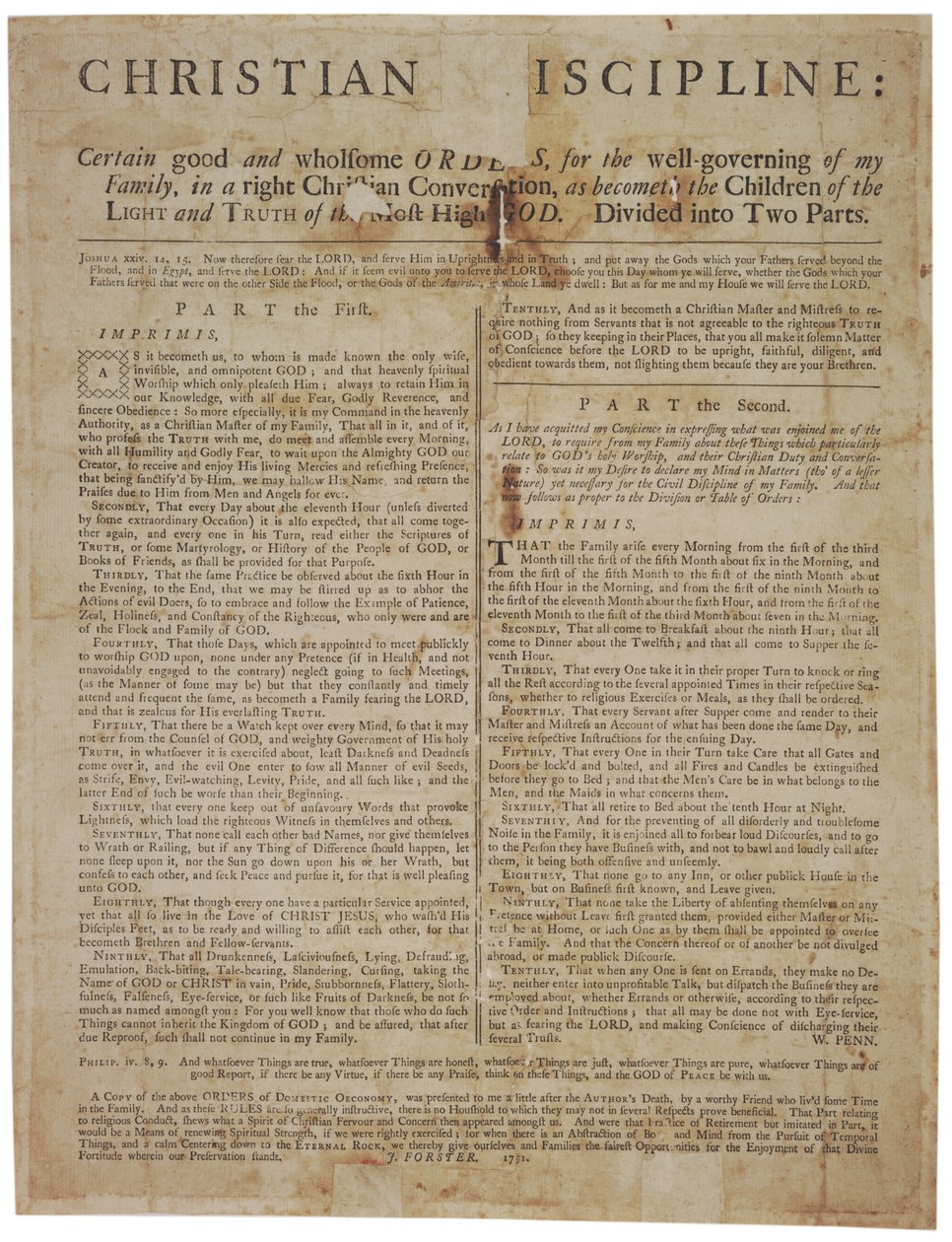 Hristiyan Disiplini: Ailemin İyi Yönetimi İçin Bazı İyi ve Sağlıklı Emirler..., 1751 by William Penn