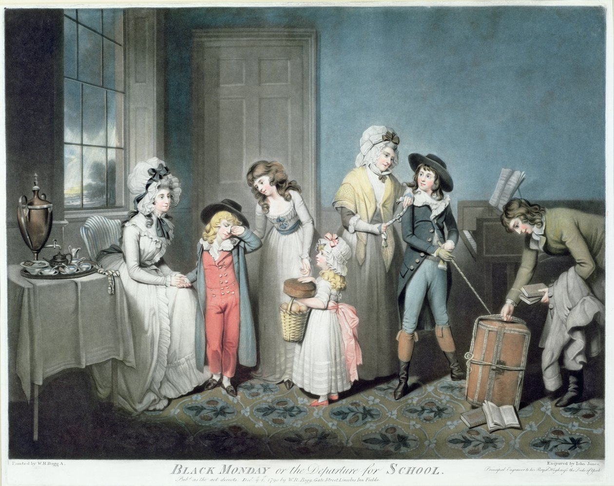 Kara Pazartesi veya Okuldan Ayrılış, John Jones (c.1745-97), pub. W. Bigg, 1790 (mezzotint gravür) (ayrıca bkz. CHT 184962) by William Redmore Bigg