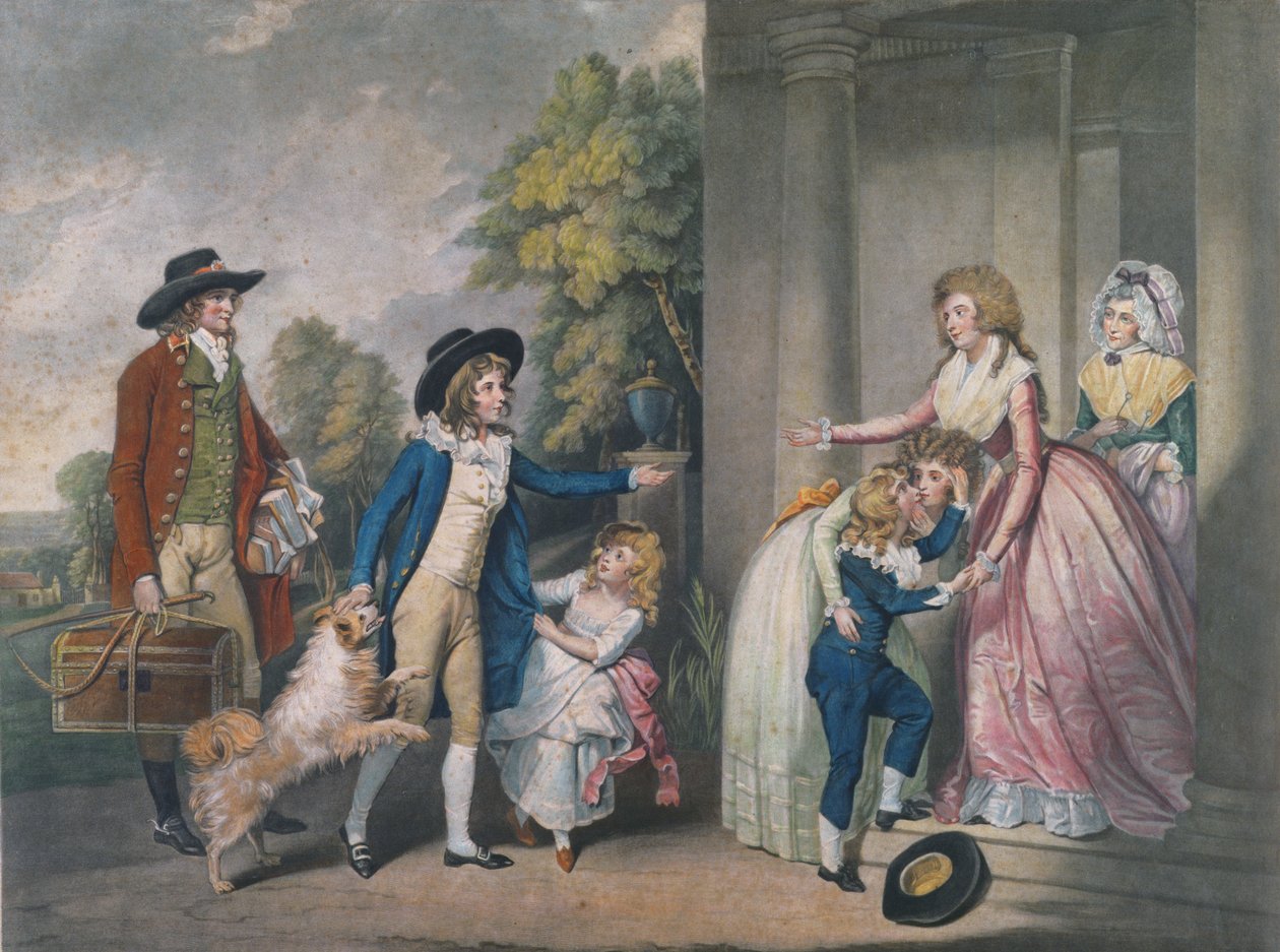 Dulce Domum veya Okuldan Dönüş, gravür John Jones (c.1745-97), 1790 (renkli gravür) by William Redmore Bigg