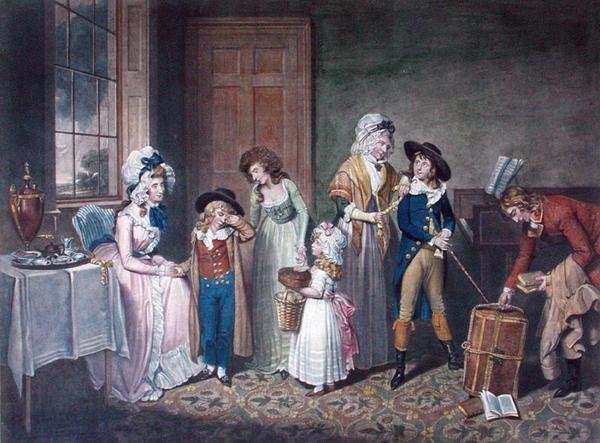 Kara Pazartesi veya Okuldan Ayrılış, John Jones (c.1745-97), pub. W. Bigg, 1790 (renkli gravür) (ayrıca bkz. 125510) by William Redmore after Bigg