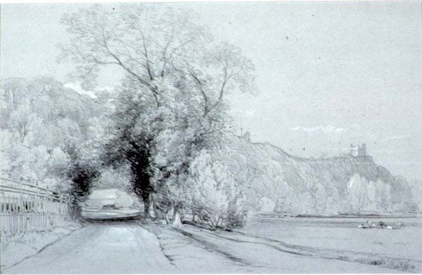 Çayırları ve bir kaleyi çevreleyen yol by William Roxby Beverly