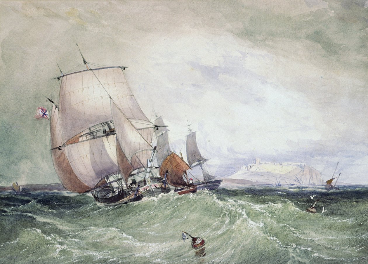 Bir Collier Brig ile Scarborough görünümü, by William Roxby Beverly