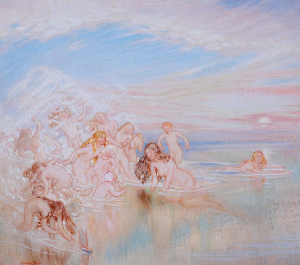 Deniz Kıyısındaki Periler, 1908 (kağıt üzerinde yağ ve guaj) by William Shackleton