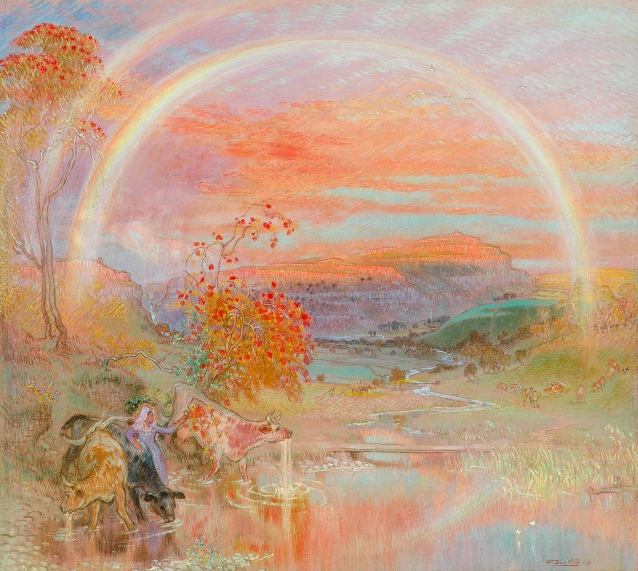 Gökkuşağı, Malhamdale, 1918 (kağıt üzerine yağlı boya) by William Shackleton