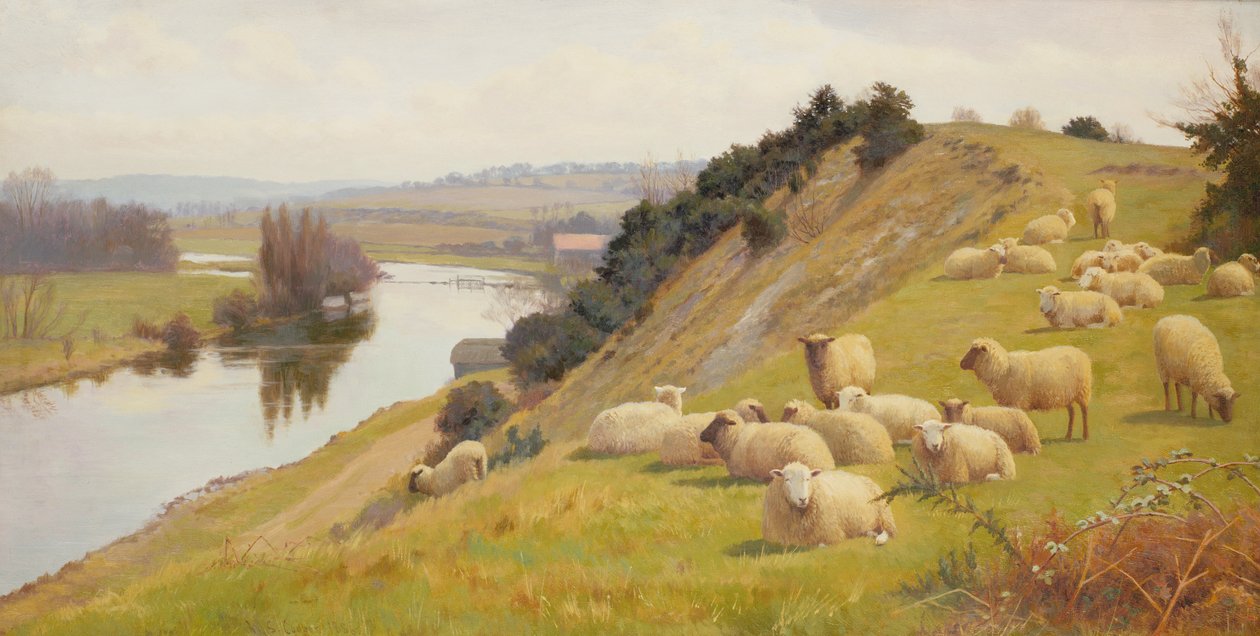 Koyunlu Nehir Kenarı Çayırı by William Sidney Cooper