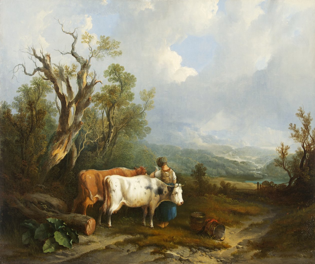 Sığır ve kadın figürlü manzara, 1842 by William Snr. Shayer