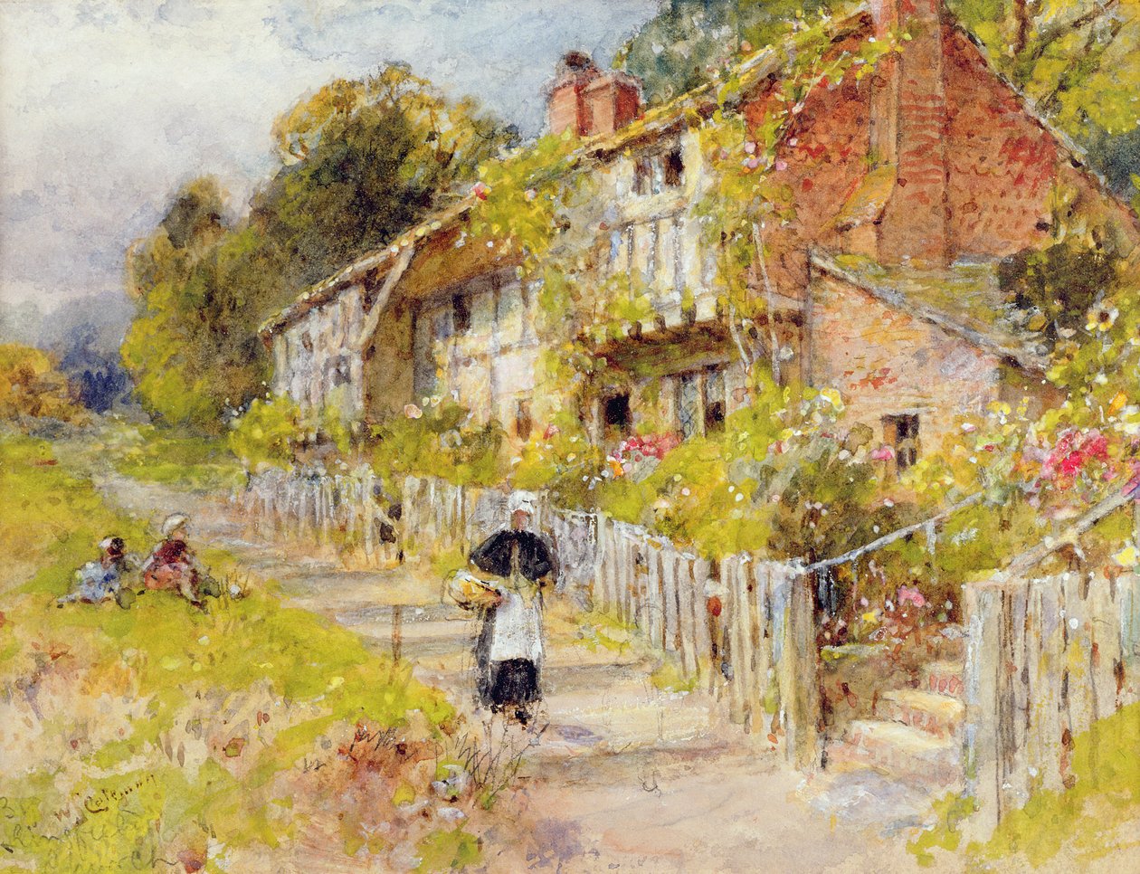 Kulübeler - bir figür ve oynayan diğer çocukların olduğu bir dizi kulübe by William Stephen Coleman
