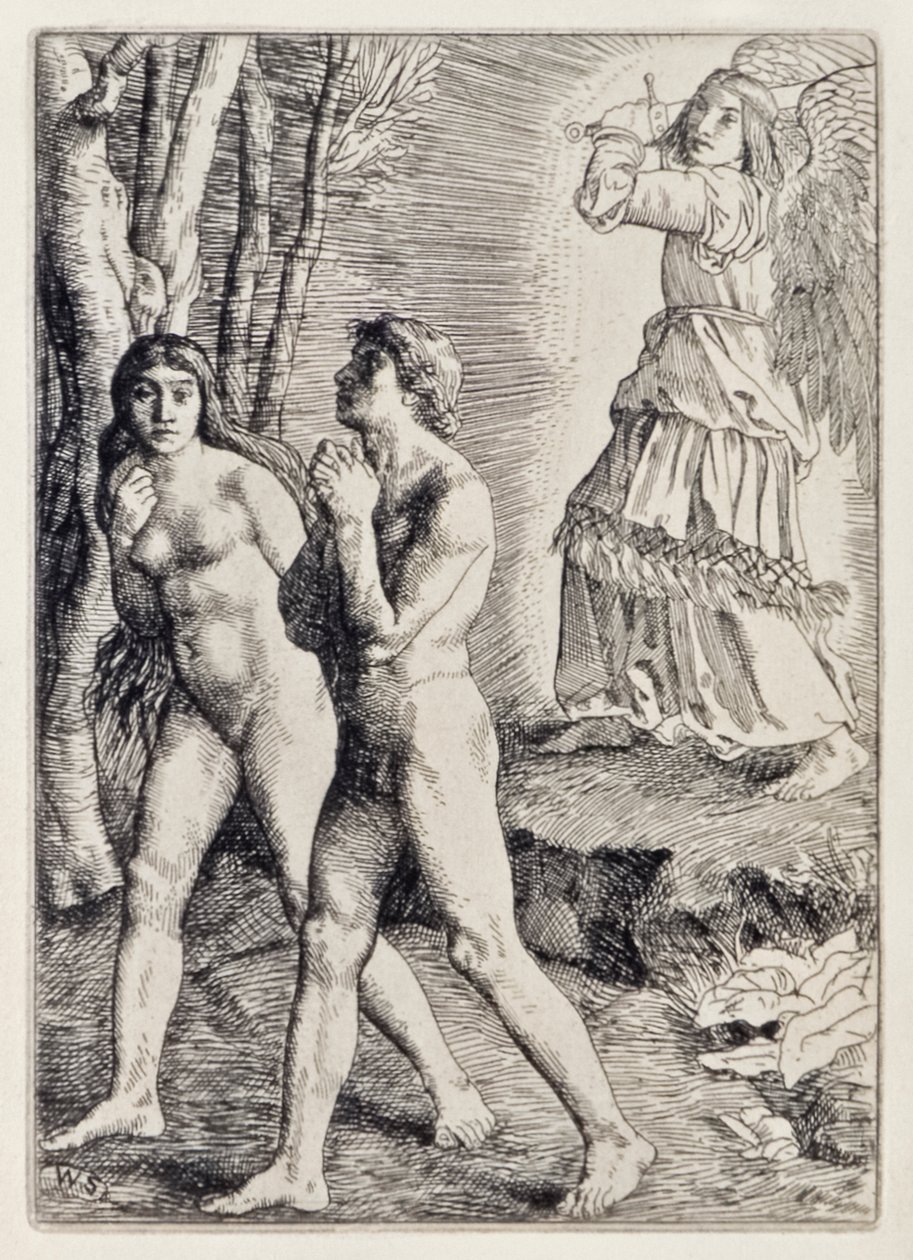 Adem ve Havva, John Milton (1608-1674) tarafından Kayıp Cennetten Cennetten Kovuldu William Strang (1859-1921) tarafından kazınmış 12 resimlik bir dizi by William Strang