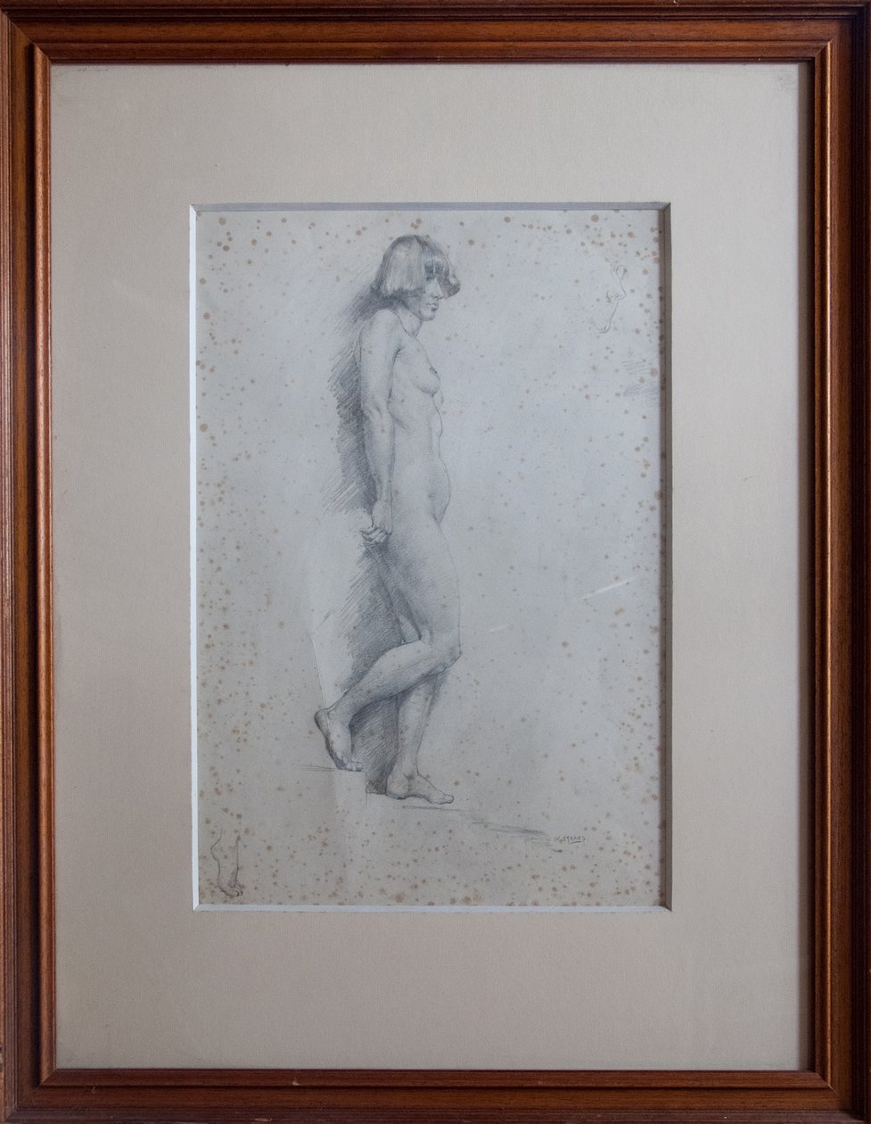Çıplak, tam boy profil görünümü, sağ ayak kaldırılmış by William Strang