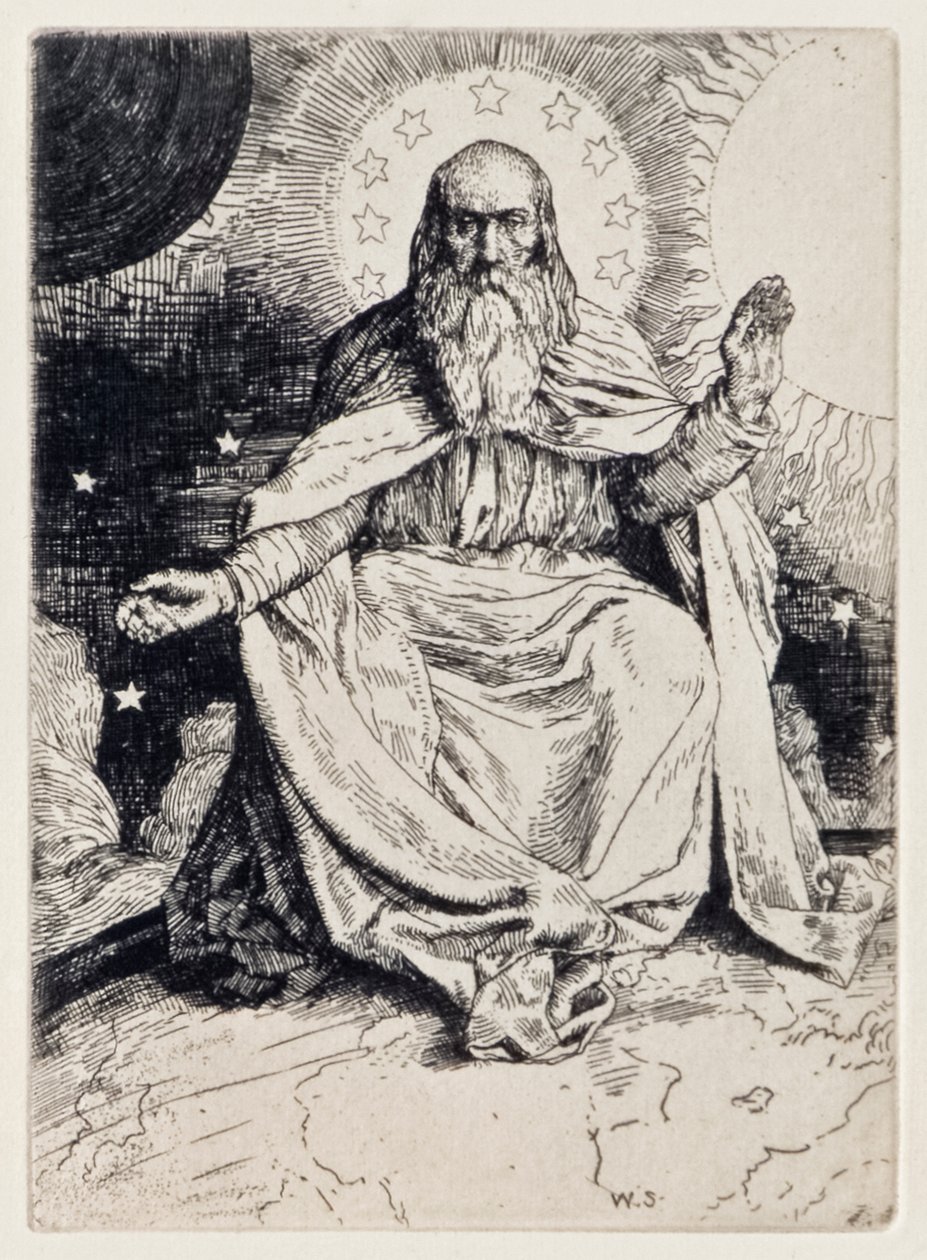 John Milton (1608-1674) tarafından Kayıp Cennetten Dünyanın Yaratılışı, William Strang (1859-1921) tarafından kazınmış 12 resimlik bir dizi by William Strang