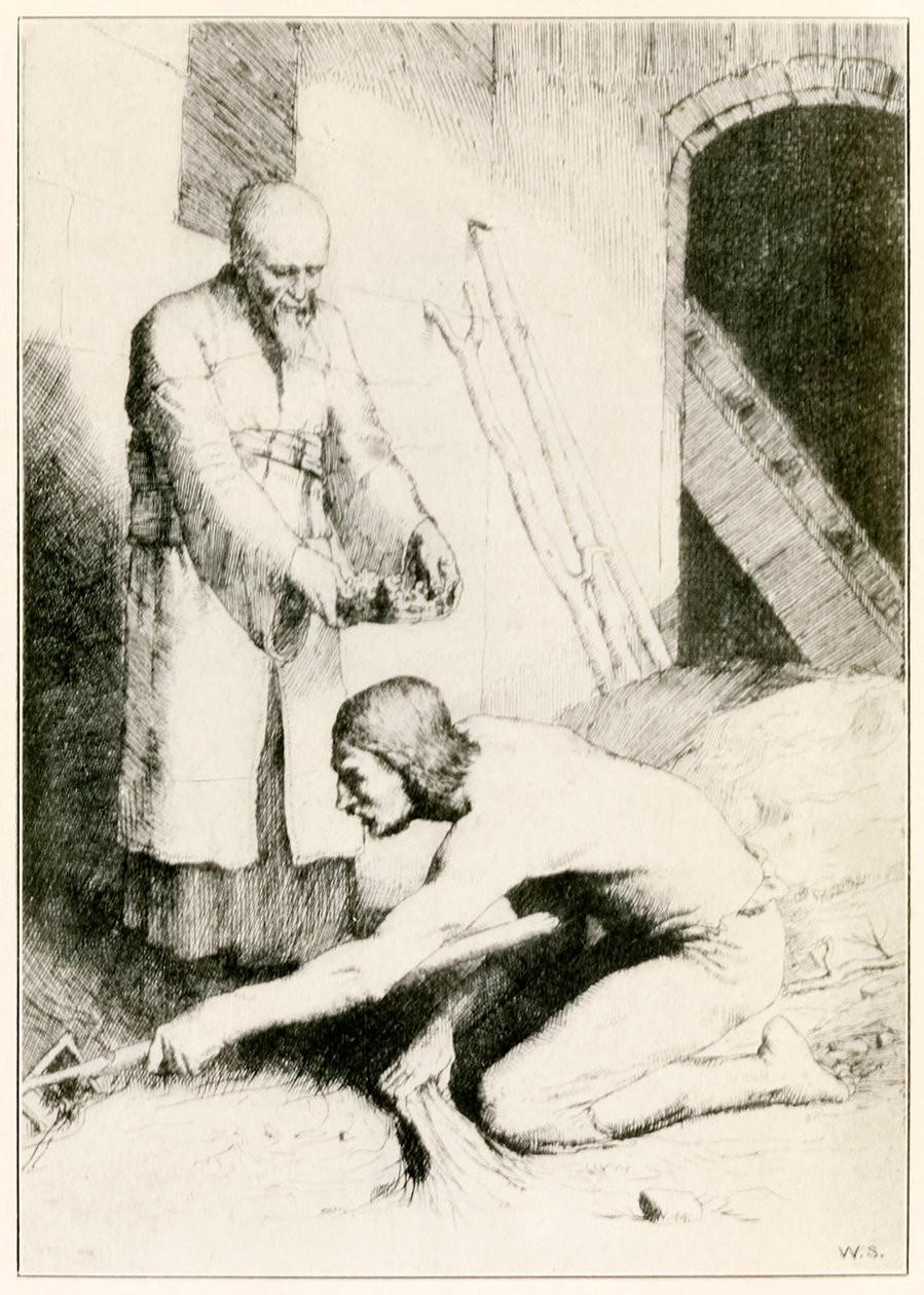 Hacılardan Balçıklı Adam Bu Dünyadan Gelecek Olanlara İlerliyor John Bunyan (1628-1688) çizimi William Strang (1859-1921) Tercümanlar Evi'nde adam c by William Strang