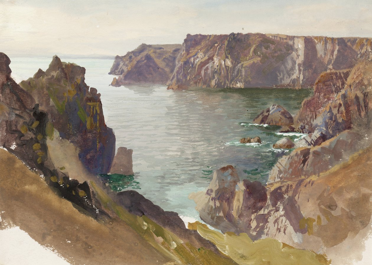 Sahil şeridi, Cornwall, c.1877-80 (klozet ve beyazımsı dokuma kağıt üzerine guaj boya) by William Trost Richards