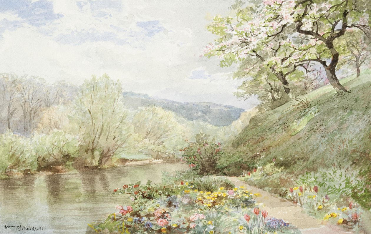 Fidelia Bridges Garden, Canaan, Connecticut, 1901 (kağıt üzerinde wc ve guaj boya) by William Trost Richards