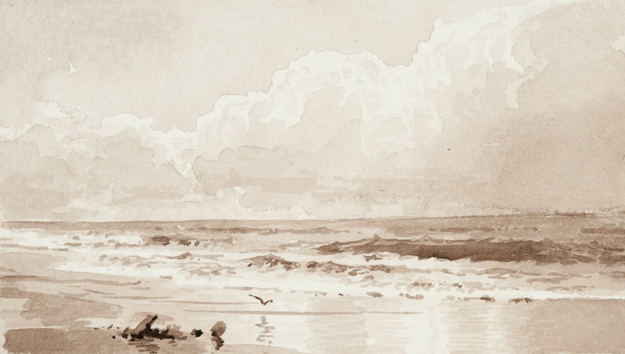 Kuşlu Deniz Manzarası (kağıt üzerinde yıkayın) by William Trost Richards