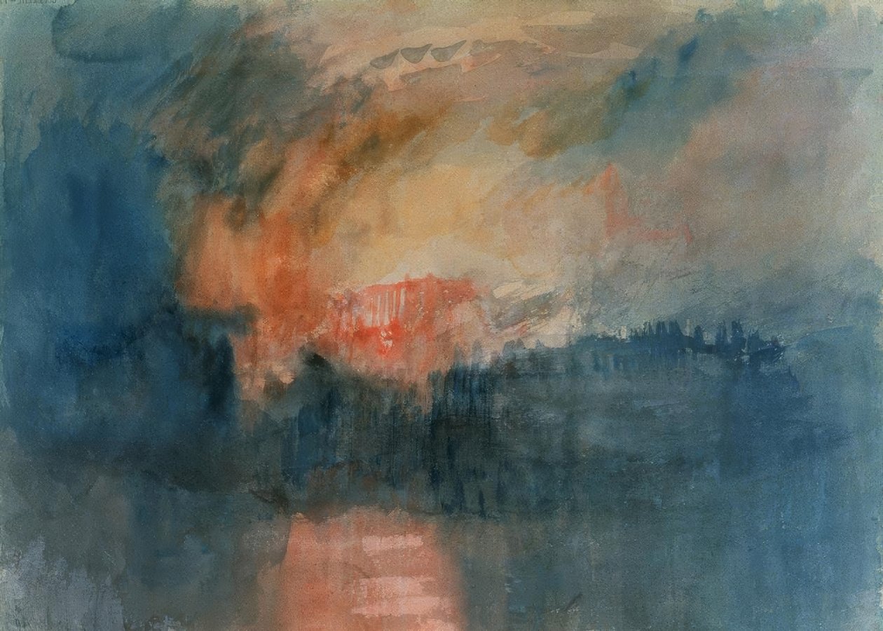 10/16/1834 - 1835 - O / L - 23.3X32.5 - İNGİLİZ ROMANTİZMİNDE PARLAMENTO EVLERİNDE YANGIN. Künstler: JOSEPH MALLORD WILLIAM TURNER. Ara: TATE GALLERY, İNGİLTERE by Joseph Mallord William Turner
