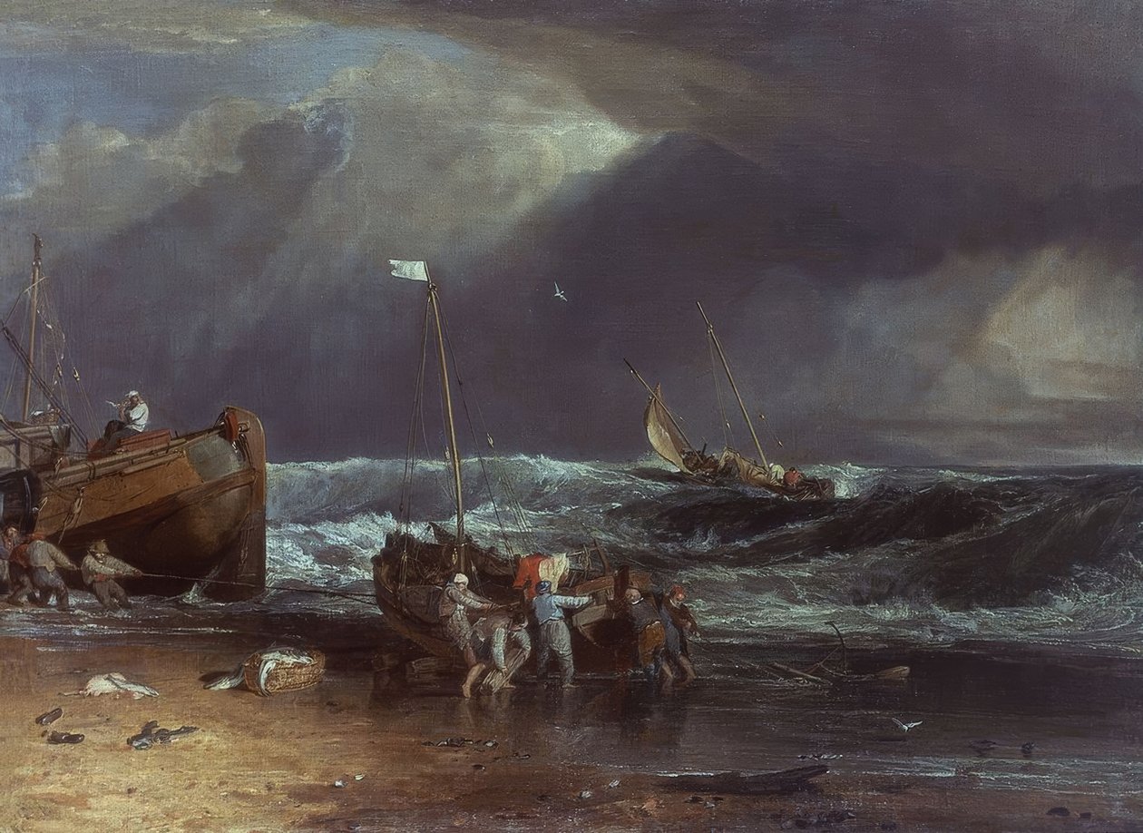 FIRTINALI BİR GÜNDE TEKNE KALDIRILMASI - XIX YÜZYIL. Künstler: JOSEPH MALLORD WILLIAM TURNER. Ara: KENWOOD HOUSE / COL IVEAGH BEQUE, LONDRA, İNGİLTERE by Joseph Mallord William Turner