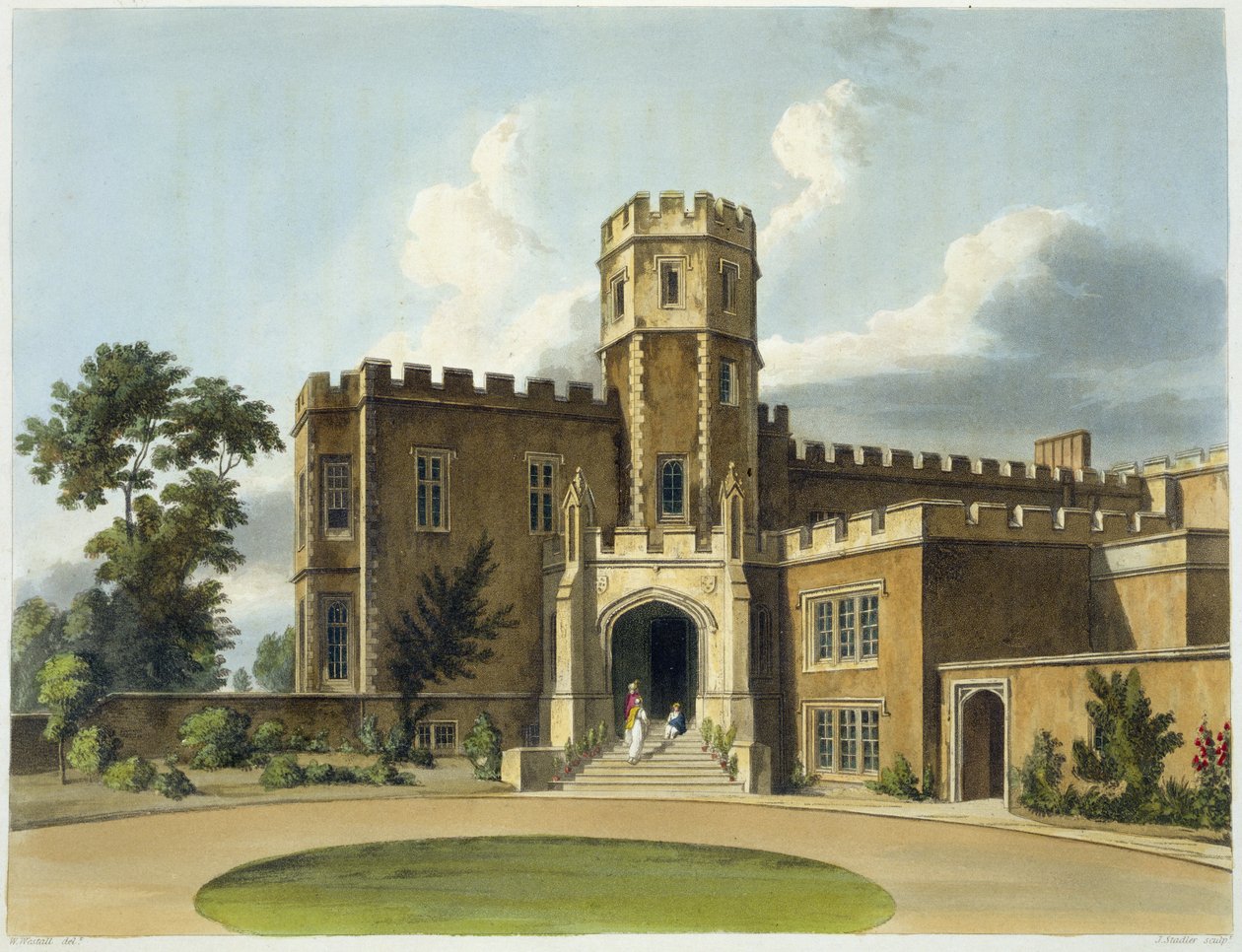 Baş Master's House, Rugby Okulu, 'History of the Colleges'in bir parçası olan 'History of Rugby School'dan, Joseph Constantine Stadler (fl.1780-1812) pub tarafından oyulmuş. R. Ackermann, 1816 (aquatint) tarafından by William Westall