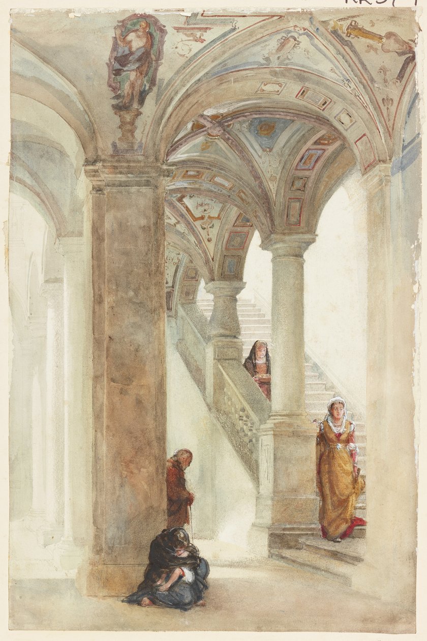 Bir Sarayın Merdiveni (gövde rengi, kalem ve kağıt üzerine klozet) by William Wood Deane