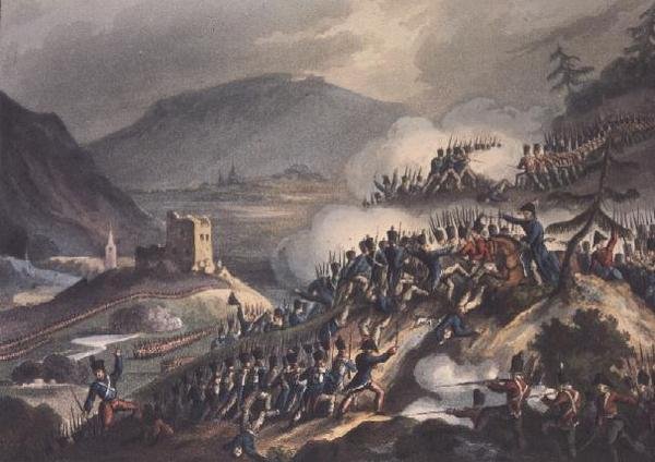 Castalla Muharebesi, 13 Nisan 1813, Thomas Sutherland (b.c.1785), 1813 tarafından kazınmıştır. by William after Heath