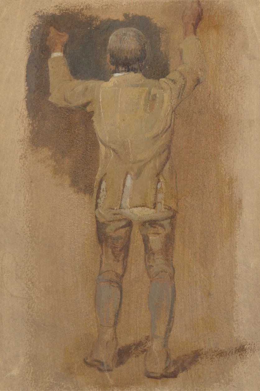 Bir Damatın İncelenmesi, arkadan bakıldığında, 1857 (kahverengi kağıt üzerine yağlı boya) by William Havell