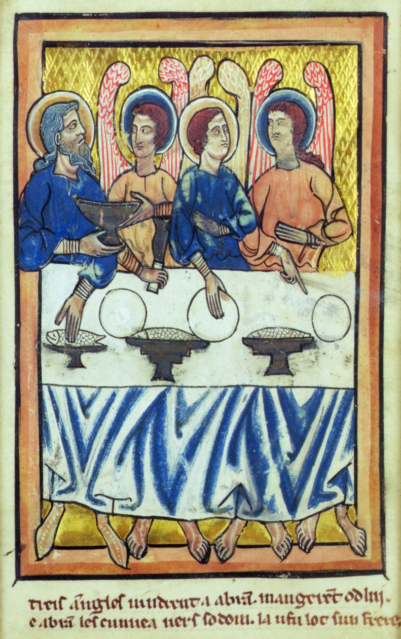 İbrahim ve üç melek, bir İncil Resimleri kitabından, c.1250 by William de Brailes  