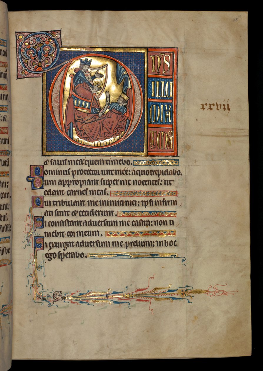 Ms 322 f.28r, Mezmur 26, baş harfi D, David Saul