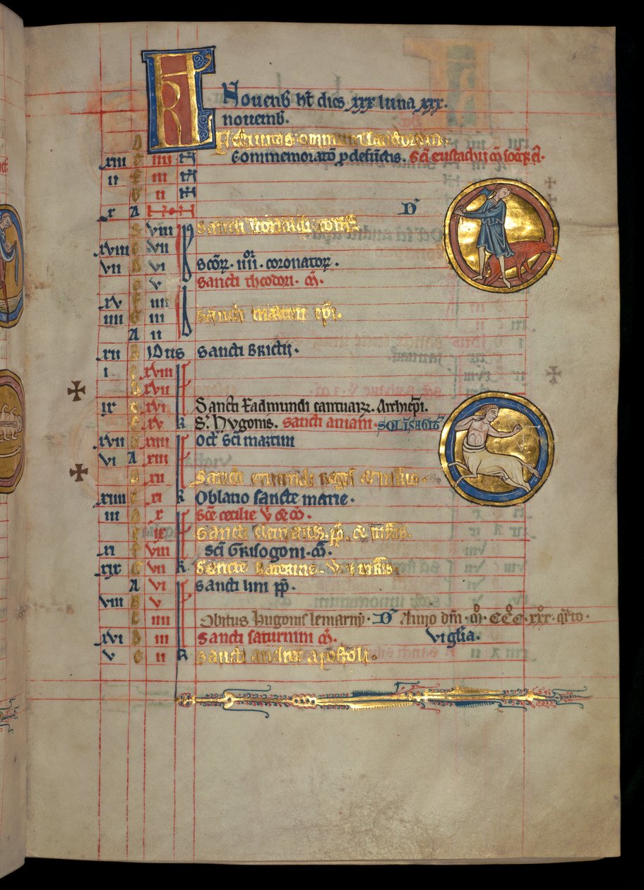 Ms 322 f.6r, Kasım, domuz kesen bir adam, 'De Brailes Psalter'dan bir örnek, yaklaşık 1250 by William de Brailes  