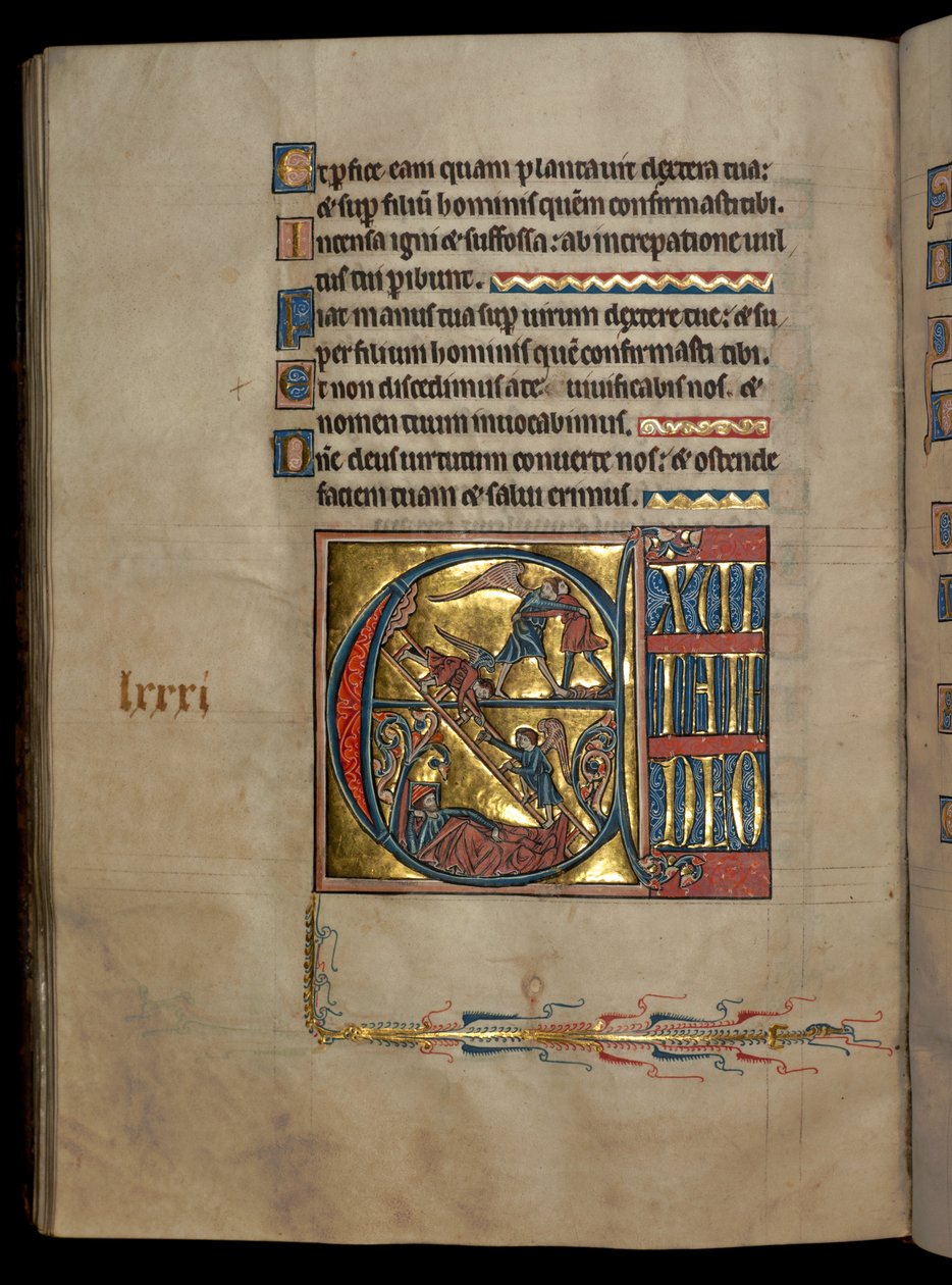 Ms 322 f.82v, Mezmur 80, ilk E, Yakup melekle güreşiyor, Yakup