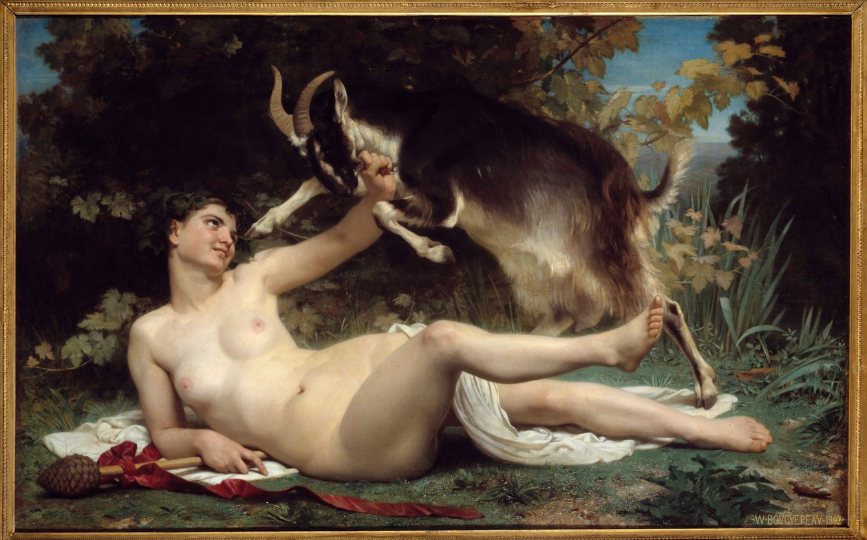 Bir Bacchante O bir keçi ile temsil edilir. William Adolphe Bouguereau