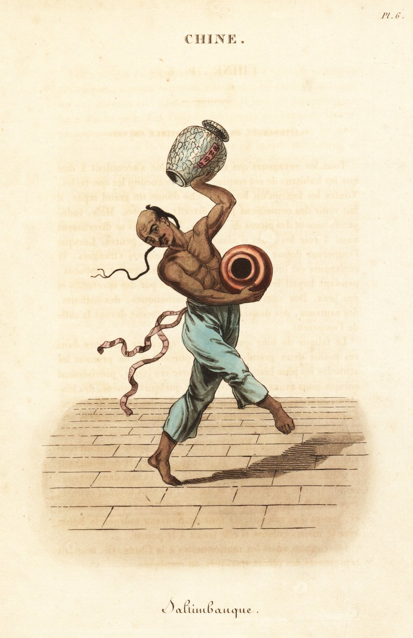 Çinli hokkabaz iki büyük vazoyla dans ediyor ve hokkabazlık yapıyor. by William (after) Alexander