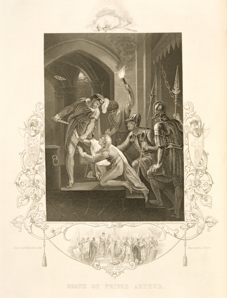 Prens Arthur'un Ölümü, Kral John'da William Shakespeare (1564-1616) tarafından J. Rogers tarafından oyulmuş (gravür) by William (after) Hamilton