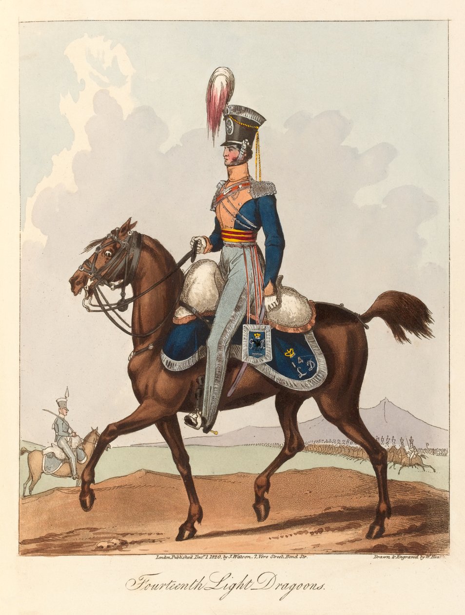 "Ondördüncü Hafif Ejderhalar" (aquatint, renkli) by William (after) Heath