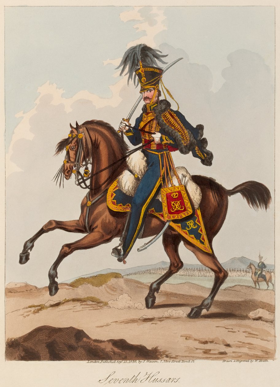 Yedinci Hussars (aquatint, renkli) by William (after) Heath