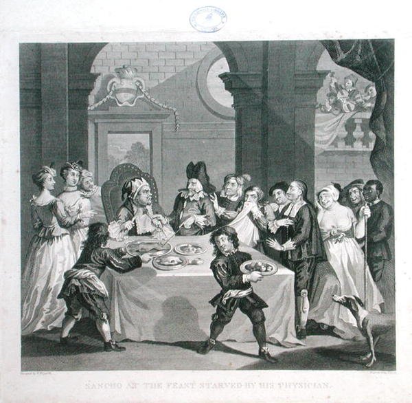 Ziyafette Sancho, Hekimi Tarafından Açlıktan Öldü, Thomas Cook (1744-1818) tarafından oyulmuş (gravür) by William (after) Hogarth