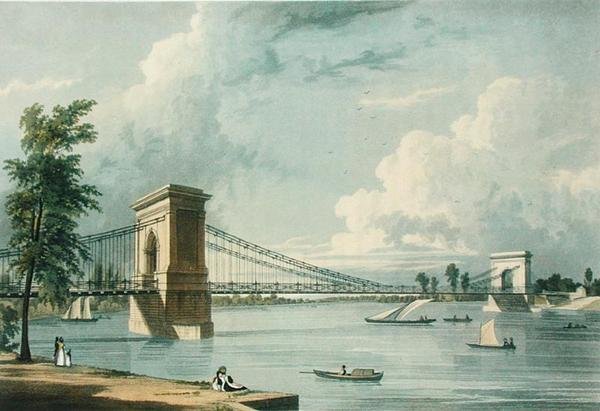 Asma Köprü, Hammersmith, Ackermann'ın 'Microcosm of London'ından, J. Baily tarafından oyulmuş by William (after) Westall