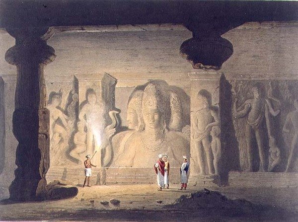 Bombay yakınlarındaki Elephanta Mağara Tapınağındaki Büyük Üçlü, 1803