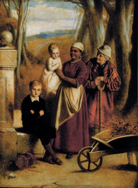 İki Çocuk, Hemşire ve Yaşlı Adam (panelde yağlı boya) by William (attr. to) Mulready