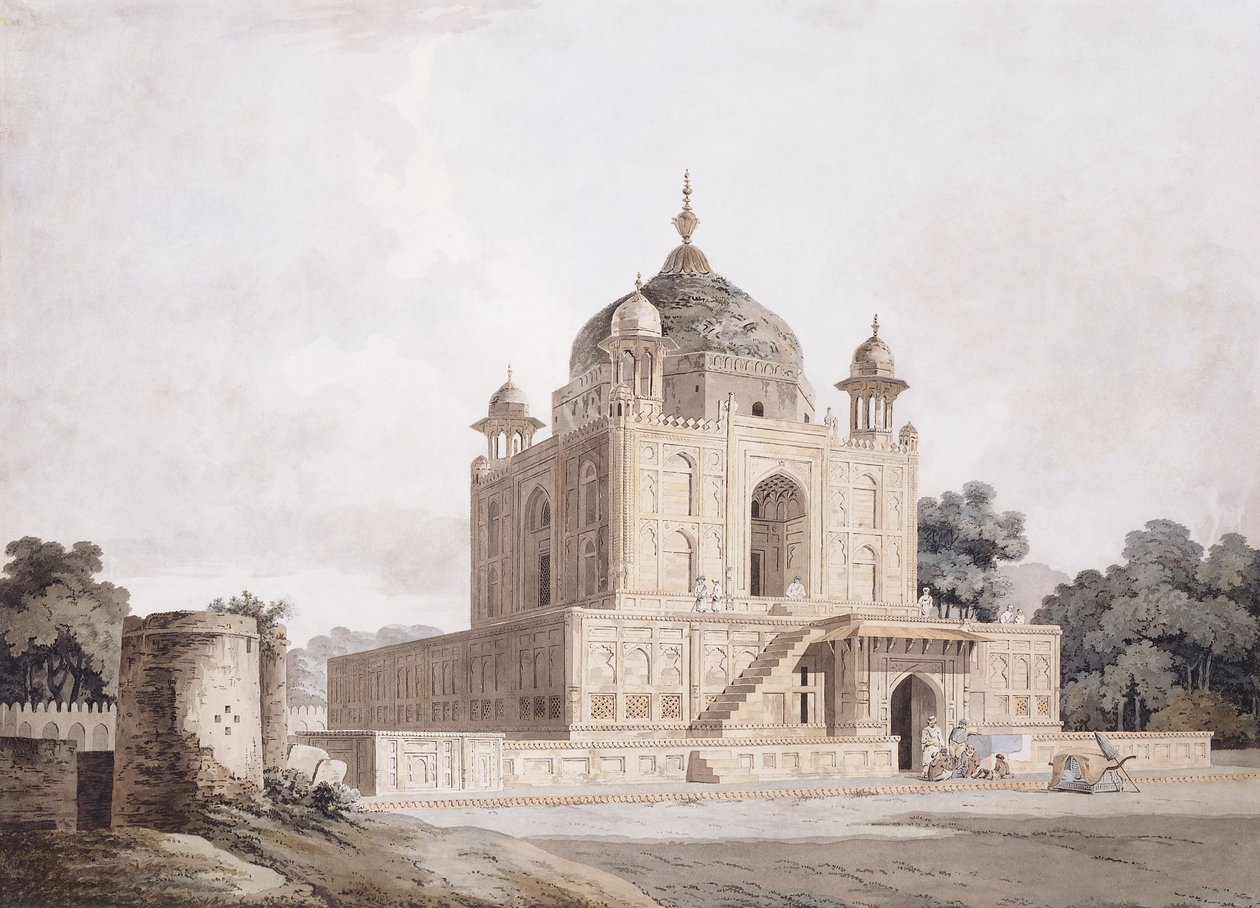 Allahabad yakınlarındaki Sultan Perviz Türbesi (kalem, tükenmez kalem ve siyah mürekkep, w/c) by William (circle of) Daniell