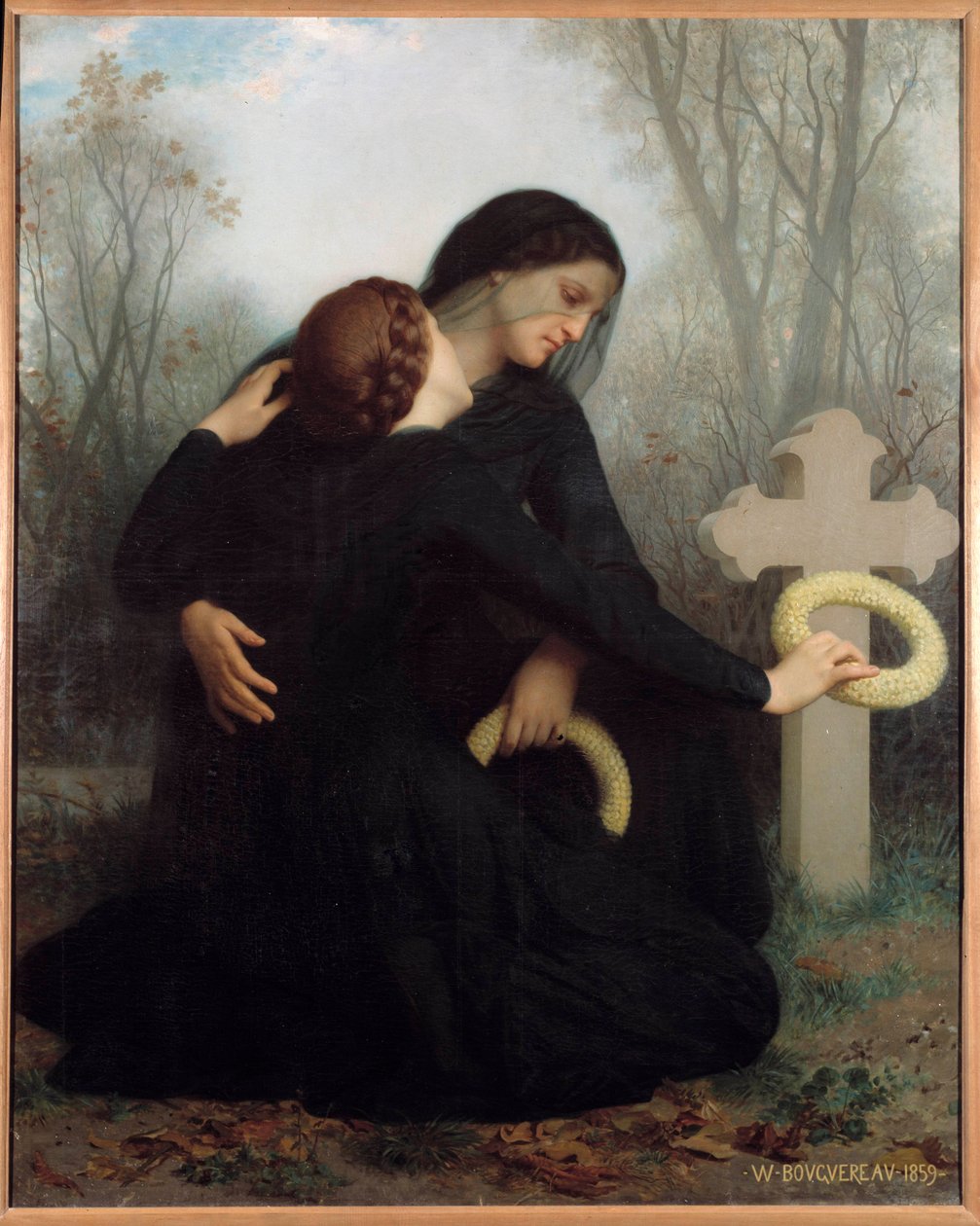 Ölülerin günü Ölen baba ve kocanın mezarı önünde bir anne ve kızı (?). William Adolphe Bouguereau (1825-1905) Sun tarafından tablo. 1.20 x 1.47 m. Bordo. güzel Sanatlar Müzesi by William Adolphe Bouguereau